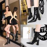 Breakj Fashion Simple Sexy Nightclub Show Thin Thick Heel High Heel Pointed Winter Thin Boots Women's Ankle