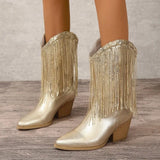 Breakj Mid-Clinity Fashion Boots Women Large-Size Retro Coarse And Folded Feet V Mouth Western
