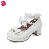 Japanese Lolita Cute Palace Stage Cosplay Sweet Girls Shoes Pearl High Heel with Cross Bowknot Kawaii Pumps 2021 Spring