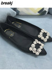 Women Flats Shoes Ballerina Loafers Wedding Crystal Lady Slip On Moccasins Pointed Toe Shallow Single Shoes Plus Size 42 43