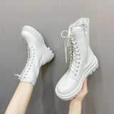 Women Boots Shoes Women's Boots 2023 Winter With Plush Woman Boots 5cm Heel Lace UP Zip Pointed Toe Plus Size 41 42