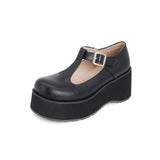 Womens T-Strap Chunky Heel Goth Platform Mary Jane Lolita Shoes Punk Thick High Platform Cosplay Flats Round Head French