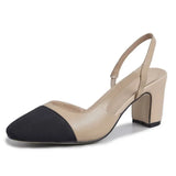 Low Heels Real Leather Slingbacks Shoes Women Square Toe Pumps Thick Heel Shoes Brand Design Lady Footwear 2021 Size