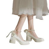 Breakj Heels Women 2024 New Pearl French Thick With Non-Slip White Mary Jane Gentle Wind Shallow Single Shoes