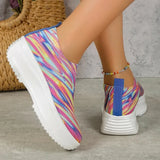 Mixed Color Knitted Sneakers Women 2023 New Slip On Platform Vulcanize Shoes Woman Plus Size Non Slip Walking Shoes