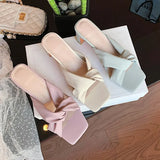 Summer New Women Shoes Fashion Simplicity Slippers Square Toe Square Heel High (5cm-8cm) Solid Color Chunky Heel