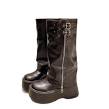 Breakj Bottom Big Head Trouser Boots Women 2025 Autumn And Winter New Pine Cake With But Knee Fashion Belt Buckle Knight