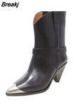 Toe Women's Knight Boots Elegant Genuine Suede Leather Short Boots Ladies Strange Heel Shoes Women Slip-on Mid-calf