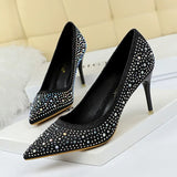 Breakj Korean Version Of Fashion Banquet Women's Shoes Thin Heel Shallow Mouth Pointed Head Sexy Show Thin Water Diamond Color Diamond High Heel Single