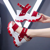 Sandals Women 2021 New Summer Chunky High Heels Female Wedges Shoes for Women Fish Toe Red Sandalia