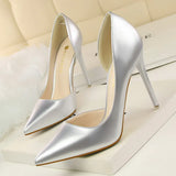 Breakj Korean Version Of Fashion Simple Thin With High Heel Lacquer Leather Shallow Mouth Hollow Out Sexy Thin