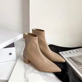 2023 New Korean Version Of Pointed Ankle Boots Thick Heel Rear Zipper Middle Heel Martin Boots Fashion Fashion Women's