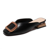 Designer Women Mules Pumps Sexy Buckle Wooden Block Heel Elegant Ladies Office Casual Shoes Party Women