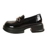 Breakj Women's Platform Casual Shoes British Style Pedal Retro Comfortable Single Shoes Flower Thick Heel Black Leather