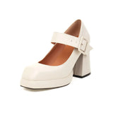 Top Qulaity Women Pumps New Spring Autumn Square High Heel Platform Black Red White Retro Mary Janes Japanese Dress Party