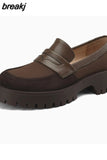 Size 34-40 Women Loafers Real Leather Fashion Platform High Heels Shoes For Woman Spring Casual Office Lady