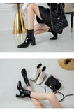 Dropshipping Autumn Women Fashion Square High Heels Zapatos De Mujer White Patent Leather Shoes Ankle Boots Black Woman