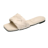 Weave Slippers 2021 Summer New Trend Simple Flat Shoes Ladies Diamond Lattice Mules Shoes Sexy Open Toe Ladies Flip
