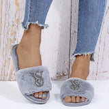 Summer Women Shoes Fur Slippers Flat Sandals Female Open-Toe Shoes Women Sandals Casual Plush Style Ladies Winter Plus