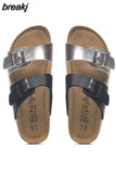 2023 New Summer Women Beach Cork Slippers Casual Double Buckle Clogs Slides Non-slip Outside