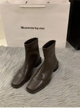 Heel Square Head Thin Boots Ankle Boots Women's Shoes 2024 New Autumn And Winter Korean Small Ankle Boots Martin