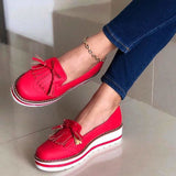 Loafers Platform Woman Slip On Sneakers Tassel Bowtie Women's Soft PU Leather Sewing Flat Female Shoes All Seasons