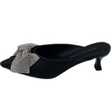 Fashion Crystal Butterfly-knot Green Women Sandals Mule High Heels Slippers Pointed Toe Slip-On Party Shoes Sandaleas De