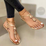 and The United States Large Size Flat Casual Sandals Women 2024 Summer New Line Buckle Clip Toe Roman Women
