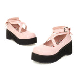 Bowknot Lolita Shoes Platform Heels Women Pumps Japanese School JK Uniform Fashion Girl Rear Bow Tie Thick Sole Mary Jane