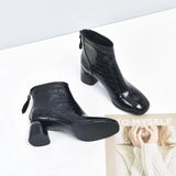Boots Patent Leather Women's Shoes 2023 New Spring And Autumn Soft Leather Square Head Short Boots Women's Thick Heel Medium Heel Martin