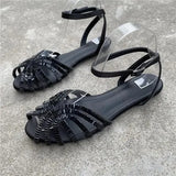 Sandals Woman Leather 2024 Summer Nubuck Shoes Closed Toe Espadrilles Platform Suit Female Beige Breathable Low-heeled