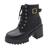 Breakj Boots 2023 Autumn And Winter New Single Boots With Black Round Head And High Belt Buckle Women's Short