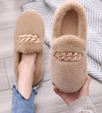 Winter Fluffy Women Shoes Fashion Chain Warm Fur Flat Shoes Woman Indoor Slippers Causal Home Lady Shoes Platform