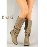 Breakj Flat-Bottomed Long Boots Women Autumn And Winter New In The New Increase In The Pu Leather Face Round Head Cover Thin Women