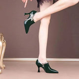 NEW Fashion Spring Shoes Women Pumps High Heels Pointed Toe Bowtie Side Zip Female Footware Black Green