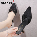 High Heels Slippers Women New Summer Shoes Women Fashion Pointed Toe Casual Slides Black Slip-On Thin Heels Female