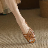 Woven Sandals Women's 2023 New Flat Women's Shoes White Low Heel Hollow Fish Mouth