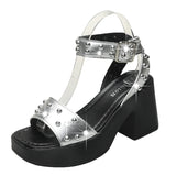 Breakj Rivet High Heel Sandals In The Summer Of 2025 Women's Thick Heel With Buckle Toe Fashion