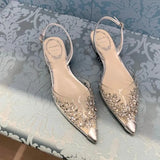 Water Drill Transparent Sandals In The Spring Of 2025 Feel Niche Package Head Low With Flat Tip Crystal Women's