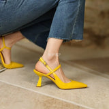 2022 New Women Pointed Toe Slip on Mules Shoes Ladies Thin Low Heel Slingback Buckle Strap Outside Slides Female Woman