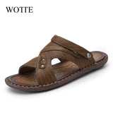 Leather Sandals Men Outdoor Beach Sandals Comfortable Fashion Mens Breathable Rubber Flip Flops Shoes 2020 Large