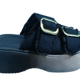 Breakj Bottom Denim Belt Buckle Slippers Women 2025 New Fashion Wear A Word Loose Cake Casual Cold