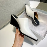 Size 34-40 Women Sandals Real Leather Close-Toe High Heels Summer Shoes For Women Slippers Wedges Heel Elegant