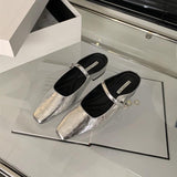 Breakj Temperament Silver Flat Head Single Shoes New Coarse Bag Head Half Slippers Women Wear French Evening Evening Women's