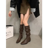 2025 Autumn And Winter New Hottie Wind Soft Folded Long Barrel Solid Color Temperament Pointed Boots