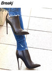 Fashion Women 10cm High Heels Boots Winter Stiletto Heels Black White Ankle Boots Plus Size 42