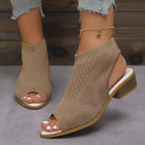 Fashion Knitted Hollow Coarse Heel High Heel Women's Fish Mouth Sandals One Foot Pedal New High-Heeled