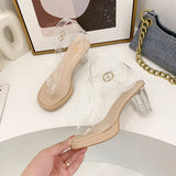 Ankle Strap Thick Square Heels Shoes Transparent PVC Woman Sandals Plus39 Ladies Thick-soled Clear Sandals Zapatillas Mujer