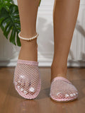 Breakj Slipper Female 2024 New Breathable Rhinestone Sexy Fishing Net Flat Beach Roman Shoes