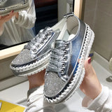 Women Crystal Shoes 2023 spring Fashion Bing Lace Up Ladies Casual Shoes Comfortable Round Toe Platform Sneakers white